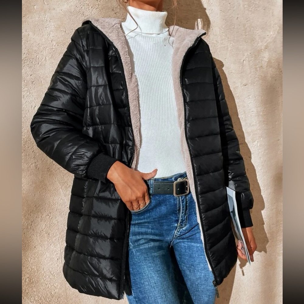 Luxe quilted teddy lined hooded jacket
